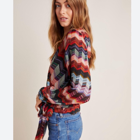 Anthropologie Laurie Chevron Wrap Tie Blouse - Picture 3 of 5